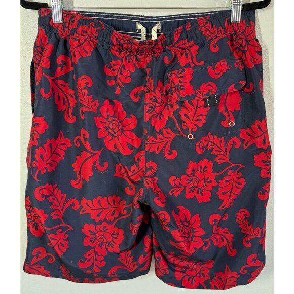 Lands' End Mens Swim Trunks Blue/Red Hawaiian Print Medium Drawstring/Elastic - Picture 2 of 12